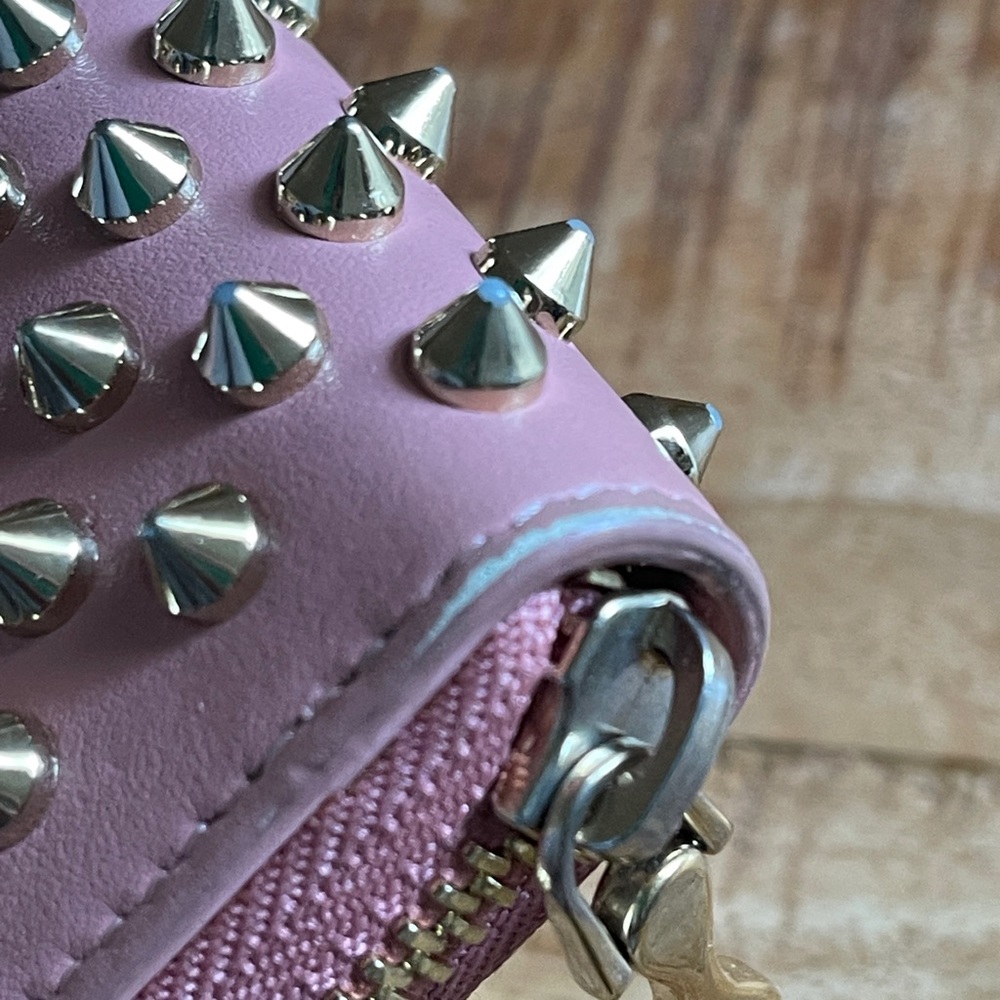 CHRISTIAN LOUBOUTIN zippy long wallet gold panettone spikes rose pink leather - Picture 14 of 14